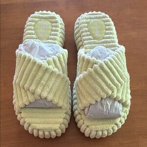 Free People Lime Green Plush Slippers